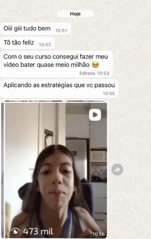 Print de aluna com vídeo alcançando 473 mil visualizações