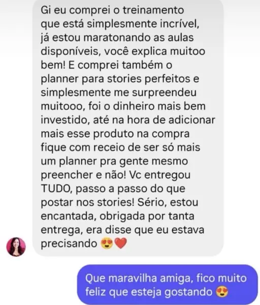 Depoimento de aluna sobre o treinamento e o planner