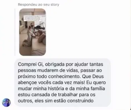 Depoimento de aluna agradecendo pelo conteúdo